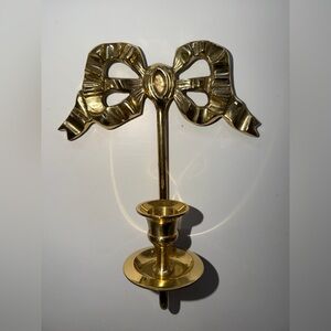 Vintage Solid Brass Bow Wall Sconce Taper Candle Holder Regency Style